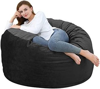 4 Foot Bean Bag Chair Memory Foam Big Bean Bag for Adults Big Sofa with Fluffy Removable Microfiber Cover Black 4'