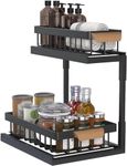 NOAEOU Kitchen Pull Out Under Sink Organizer，2 Tier Rustproof Steel Under Sink Cabinet Shelf Bracket，Bathroom Slide Out Sliding Shelf Storage Rack (Black)