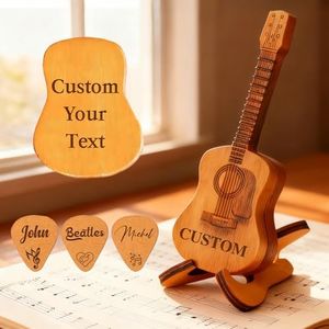 Personalized Wooden Guitar Pick Case with 3 Custom Picks