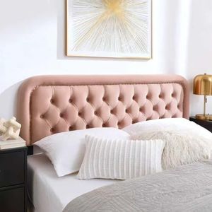 Beyetsea Tufted Upholstered Headboard,Button Solid Wood HeadBoards with Adjustable Height,Modern Performance Velvet Bed Head Boards,Easy Install&Nailhead (Pink, King)