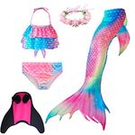 XICHONG Girls Mermaid Tail Swimsuit Fin Girls Bikini Garland and Monofin Novelty Swimwear 5PC Pink P120