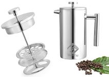 Has & Fas Cafetiere Stainless Steel 304 for 6-8 Cups, French Press Coffee Maker 1000ml/34Oz, Coffee Press Caffettiere Double Walled Insulated 3 Level Filtration System Cafeteria