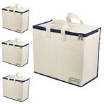 DOUBLE R BAGS Canvas Reinforced Cotton Handles with Multipurpose Clothes Storage Organizer For Grocery vegetable shopping and Covers Zip Bags (Navy) -Pack of 4