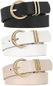 VONMELLI 3 Pack Women's Belts for Jeans Pants Fashion Alloy Gold Buckle Ladies Dress Belt Black White Beige M