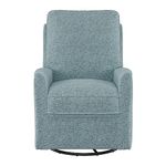 Corliving Upholstered Fabric Swivel Manual Recliner Chair, Modern Recliner Chair for Living Room, Bedroom, Light Blue
