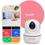 DreamBe Contactless Pink Smart Baby Breathing Monitor With Realtime Heart Rate and Sleep Pattern Tracker - Touch-screen HD monitor - Encrypted Wifi, Motion and Crying Notifications, Room Temperature, Humidity - Urgency Alert