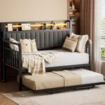 Daybed with Trundle and LED Light, 
