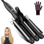 Coidak Hair Waver, 1 Inch 3 Barrel Curling Iron Wand 25Mm Hair Crimper, Temperature Adjustable Heat Up Quickly Beach Waver Curling Iron Black