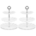 NWK Pack of 2 Large Stable 3-Tier Cupcake Stand 30cm Height Plastic Cake Stand Food Round Display for Wedding Birthday Graduation Afternoon Tea Party (Silver, Large)