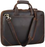 Tiding Leather Slim Briefcase for Men Vintage 15.6" Laptop Shoulder Bag Work Business Lawyer Attache Case Messenger Bag