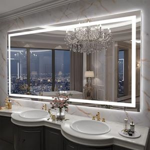 SHUAFA LED Mirror for Bathroom, 77x36 Inch Backlit + Front Lighted Bathroom Vanity Mirror with Lights for Wall, Double Light Strips, 3 Colors, Shatter-Proof, Anti-Fog and Brightness Memory
