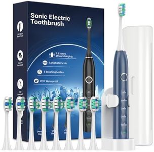 Rtauys S5 Electric Toothbrush Set IPX7 with 8 Brush Heads, Sonic Toothbrush for Adults Rechargeable with Travel Case, 2.5 Hours Charge for 120 Days, 5 Modes with 2 Minutes Built in Smart Timer Blue