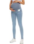 POSHGLAM Women's Maternity Jeans Over Belly Skinny Denim Jeggings Comfy Stretch Pregnancy Pants, B02 Light Blue, Large