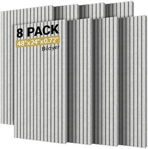 TONOR 8-Pack Bilayer Acoustic Panels Large Self-adhesive, 48” * 24” * 0.72” Adhesive Wall Panel, Large Soundproof Tiles for Echo Absorbtion, Acoustical Barrier of Polyester Fiber, Grey
