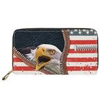 Dolyues Eagle American Flag Print Women Long Pu Leather Wallet,Zipper Multiple Slot Ladies Credit Card Holder Purse