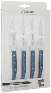 Arcos Cuchillos mesa de la Serie - Juego Cuchillos mesa 4 piezas (Cuchillos carne) - Hoja Acero Inoxidable Nitrum 4" - Mango madera palisandro - Color azul.