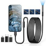 Endoscope Inspection with 6 LED Light, 3 in 1 Wi-Fi Industrial Borescope, 7.9mm HD 1920P Waterproof Snake Inspection Camera, for OTG Android, iPhone, iPad (9.8Ft, Type-C, Micro)