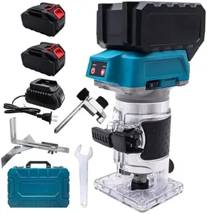 Cordless Trim Router Tool with Brushless Motor, 6-Speed Adjustment, 2×18V Batteries & Fast Charger, Compact Electric Wood Router for Woodworking, DIY, Edge Trimming, Slotting & Grooving