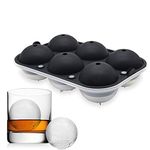 KARP Imported Ice Ball Maker, 6 Cavity Round Ice Cube Mold, Easy Release 6Cm Whiskey Ice Mold with Lid & Funnel, Silicone Ice Cube Tray for Cocktail & Bourbon - Black