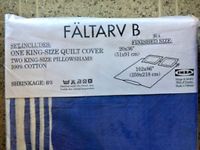 IKEA Faltarv B King Size Quilt Cover + 2 Standard Pillow Shams 100% Cotton Blue
