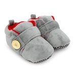 superminis Baby Girls And Baby Boys Dual Color Velvet Soft Base Booties/Shoes With Wooden Button (0-6 Months, Grey+Red)