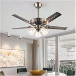 Glowave™ 3 Glass Light 52 Inch Chandelier Fan Retractable Light 3 Colors Speed Setting Remote Control for Kitchen, Cafes, Hotels, Dining, Bar