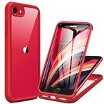 iPhone SE 2022 & 2020 Case, iPhone 8 Case [Built-in Glass Screen Protector] Military Grade Full Body 360 Shockproof Stylish Bumper Transparent Back Case Cover for iPhone SE 2020/ iPhone 8 (Red)