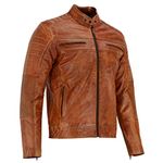 Leatherick Mens Distressed Tan Brown Genuine Leather Cafe Racer Biker Jacket Retro Style Vintage Jacket (UK, Alpha, M, Regular, Regular)