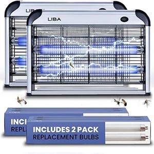 LiBa Electric Bug Zapper (2-Pack) Indoor Insect Killer - (4) Extra Replacement Bulbs - Fly, Mosquito Killer and Repellent - Lightweight, Powerful 2800V Grid, Easy-to-Clean, Removable Washable Tray.