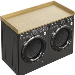 Washer Dryer Countertop, 27.5"x54" Wood Washer and Dryer Countertop with 2.95" Edge Rails, Laundry Machine Topper with Rounded Corner for Laundry Room Organization and Storage, Oak