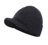 Magracy Unisex Men's Warm Soft Visor Beanie Outdoor Double Knit Hat with Peak Winter Hat Grey