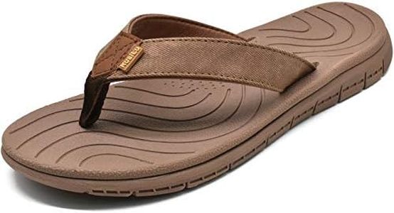KuaiLu Women's Arch Support Flip Flops Ladies Comfortable Cushion Summer Beach Slip on Thong Sandals Open Toe Comfort Non-Slip Casual Leather Sandles All Brown Size 5