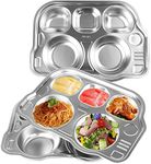 ZEAYEA 3 Pack Stainless Steel Divided Plate, 304 Stainless Divided Platter, 5 Section Car Shape Divided Dinner Tray, Kids Snack Meal Plate for Lunch, Portion Control, Camping, BPA free