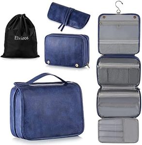 Elviros Hanging Toiletry Bag for Men Travel Essentials 3-in-1 Large Waterproof Dopp Kit PU Leather Shaving Bag with Separate Compartments for Grooming and Toiletries