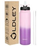 OLDLEY Stainless Steel Water Bottle with Straw 1L Vaccum Insulated Large Drink Flask Metal Water Bottles 1 Litre Leakproof Keep Drinks Hot Cold for Sports Gym Travel Adult(Pink Purple, 1 Lid)