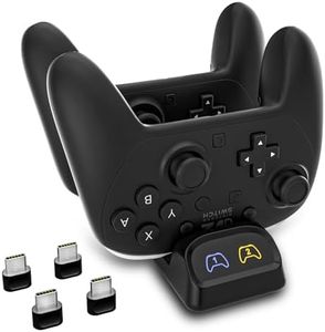 Switch Controller Charger, Fast Charging Dock for Switch 2 Pro Controller, Xbox Series X/S, PS5, and Type-C Gamepads – Dual Charger Station with LED Indicators, and Type-C Adapter