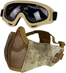 Airsoft Mask with Goggles, Foldable Half Face Airsoft Mesh Mask with Ear Protection for Paintball Shooting Cosplay CS Game (Camouflage 2)