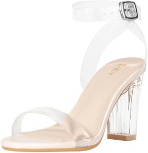 ZriEy Clear Block Sandals Chunky Heels for Women 3.35 Inch Open Toe Adjustable Ankle Strap Pump Sandals for Weddings Parties Daily Wear, Beige Clear, 10