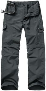 Mens Hiking Pants Convertible Outdoor Waterproof Quick Dry Zip Off Lightweight Travel Fishing Boy Scout Pants, Dark Gray, 34