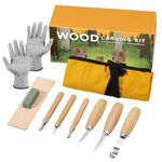 Wood Carving Tools, 10 in 1 Wood Whittling Kit for Beginners, Chip Carving Knife Kit Includes 6PCS Whittling Knives, Gloves, Roll Canvas Bag, Carving Knife Sharpener, Wood Carving Set for Adults Kids