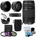 Canon EF 75-300mm f/4-5.6 III Telephoto Zoom Lens with 2X Telephoto Lens, HD Wide Angle Lens and Accessories (8 Piece Kit)