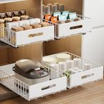 Mustorn 2 Pack Pull Out Cabinet Organiser, No Drill Slide Out Drawers for Cabinets, 30CM Wide Pull Out Shelf and Storage for Kitchen, Cupboards, Pantry, Bathroom (42cm D*30cm W*10cm H-White)