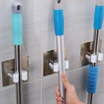 4 PACK jhadu broom holder, mop holder for wall without drilling, wall mount mops broom stand, mop hanger wall mounted for Home, Bathroom & Kitchen, Multipurpose broomstick mob brooms organizer