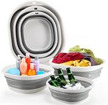 Collapsible Tub Wash Basin Laundry Tub 3 Pack Collapsible Laundry Baskets Foldable Dish Tub Plastic Washtub Space Saving Storage Container for Dishing, Fruit, Camping, Laundry, Hiking & Home (Grey)