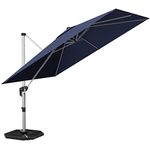 Tangkula 10 Ft Patio Offset Cantilever Umbrella, Outdoor 360 Degree Rotation Hanging Umbrella with Cross Base & Weight Base, Polyester Canopy Garden Umbrella with Crank Lift & Step Pedal (Navy Blue)