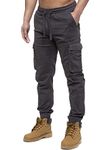 989Zé ENZO Mens Cargo Combat Jeans Elasticated Waist Cuffed Trousers Joggers EZ427 Grey 34