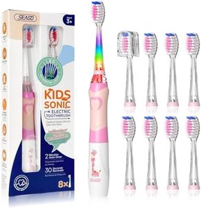 Seago Kids Electric Toothbrush, Childrens Electric Toothbrush, Toddler Electric Toothbrush with 8 Brush Heads, Rainbow LED Light for Junior Boys and Girls Ages 3+, SG-977(Pink)
