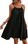 OYOANGLE Women's Summer Dress Spaghetti Strap Tie Back Flared A Line Short Dress Loose Casual Sundress Black XS