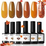 Modelones Gel Nail Polish, 6 Colors Fall Brown Gold Gel Polish Set Orange Yellow Glitter Nail Polish Gel Soak Off UV Gel Nail Kit Holiday Manicure Nail Art Gifts for Women Girls DIY Home Salon