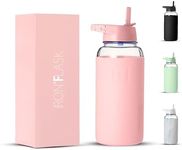 IRON °FLASK Glass Sports Water Bottle - Straw Lid, Airtight Leak Proof, Vacuum Insulated, Bosilicate Glass, Silicone Sleeve, Retains Temperature - Rose, 32 Oz